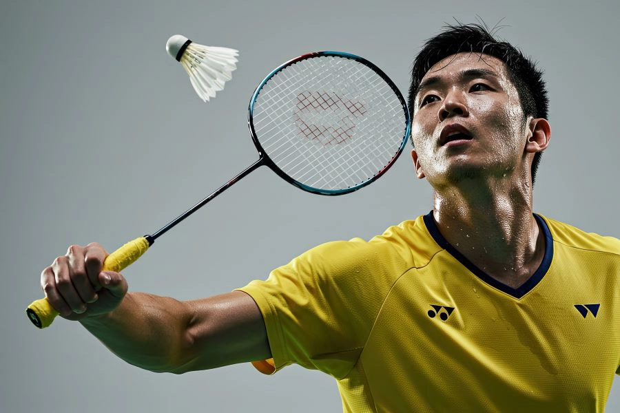 sweating man playing badminton